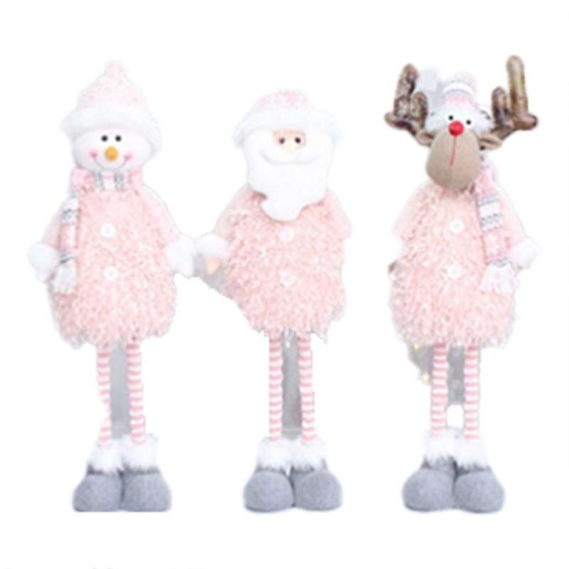 Christmas Pink Stretchable Santa Claus Snowman Plush Dolls Toy D