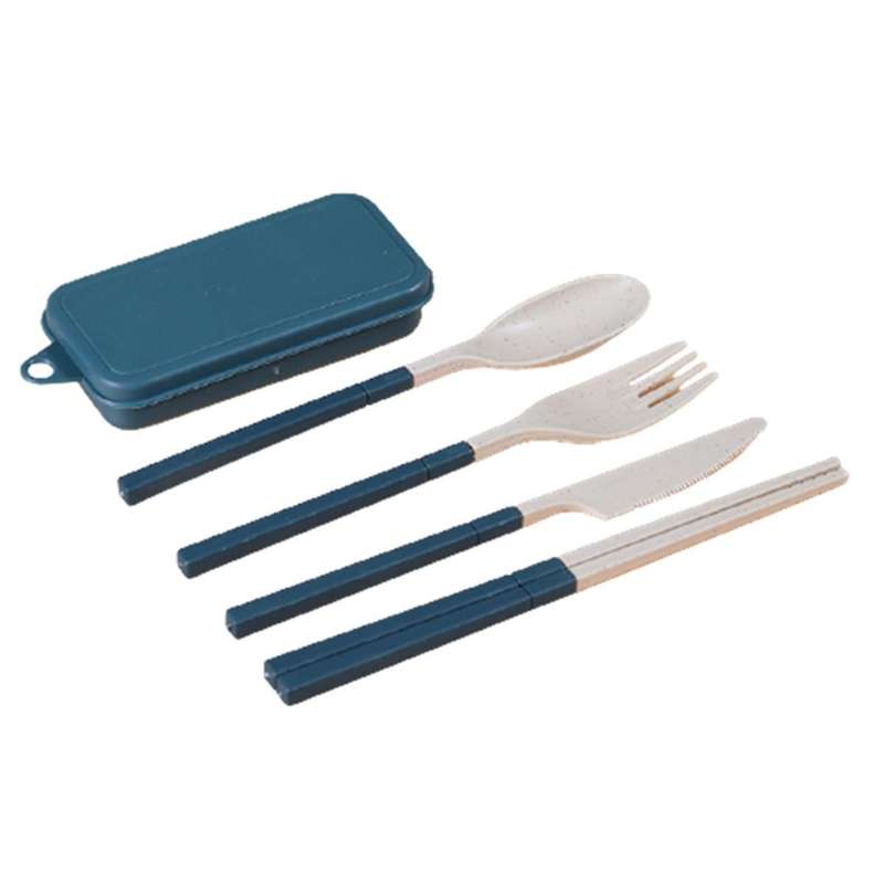 Combination Portable Outdoor Travel Tableware Student Set Dark Blue
