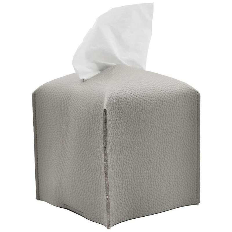 Tissue Box Cover Holder Square Pu Leather Facial Tissue Box -grey