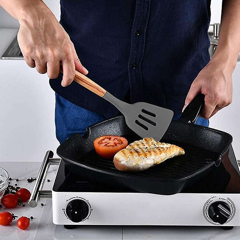 Silicone Slotted Spatula, Food Grade,bpa Free Wooden Handle Nonstick
