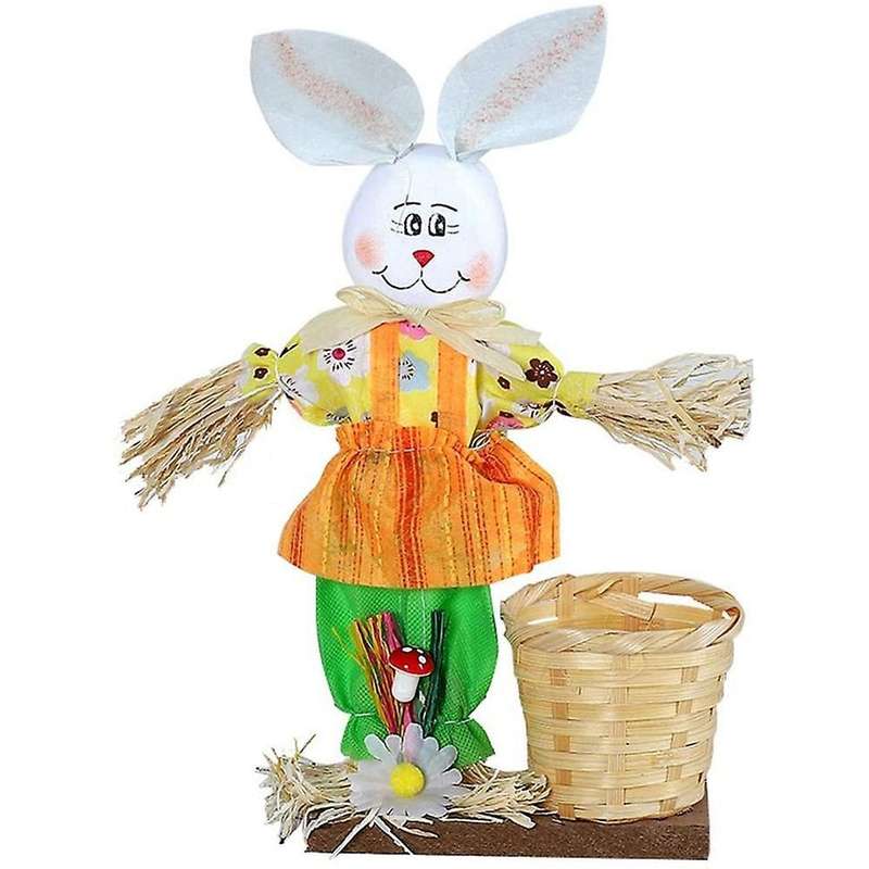 Easter Straw Bunny Bamboo Basket Desktop Ornaments Cute Rabbit Candy
