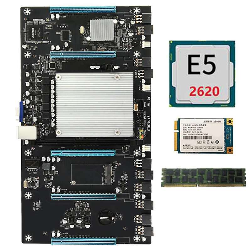 Eth79-x5 Btc Mining Motherboard with E5 2620 Cpu+8g Ddr3 Ram+128g
