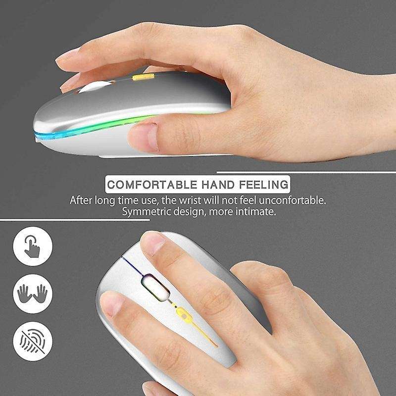 Led Wireless Mouse,with Usb & Type-c Receiver, for Laptop(silver)