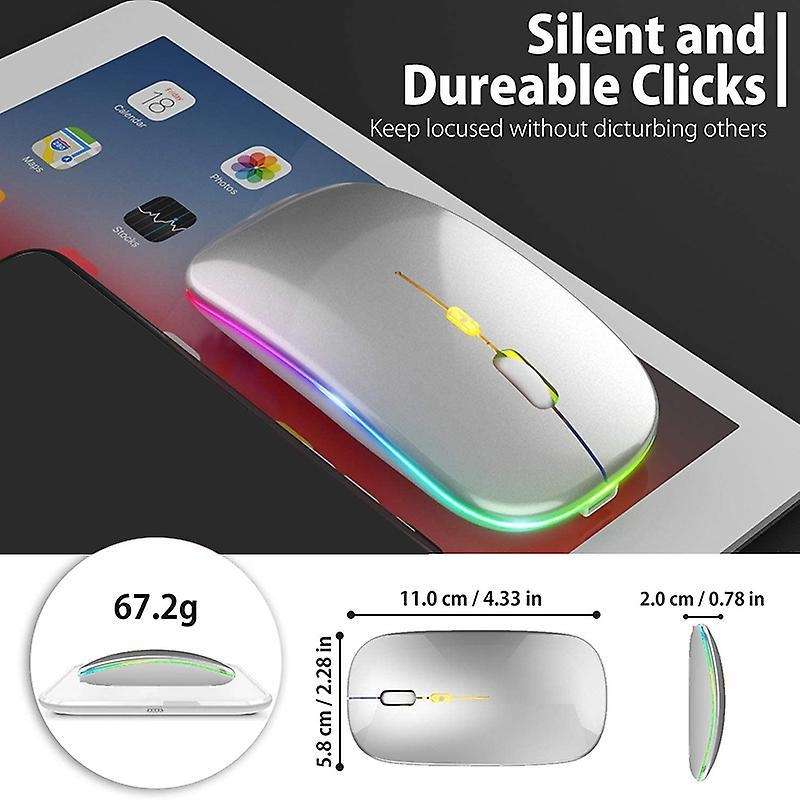 Led Wireless Mouse,with Usb & Type-c Receiver, for Laptop(silver)
