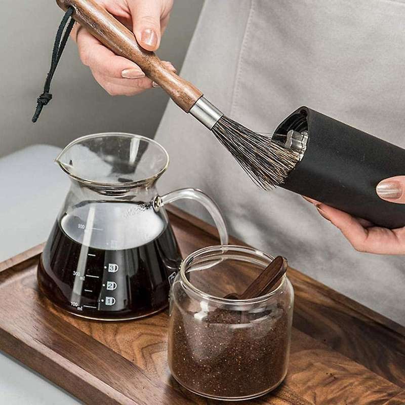 Coffee Grinder Brush, Portable Coffee Machine Wood Handle Cleaning