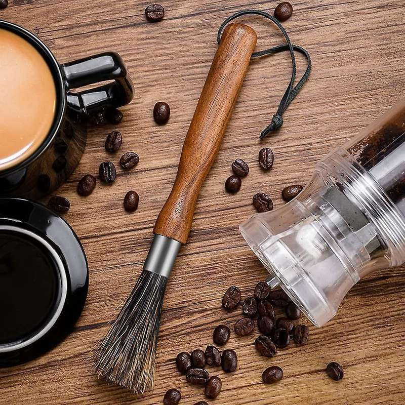 Coffee Grinder Brush, Portable Coffee Machine Wood Handle Cleaning
