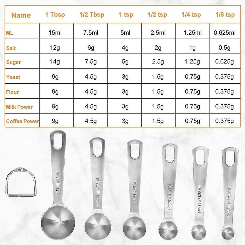 6 Pack Stainless Steel Measuring Spoons Set for Food Coffee Spice