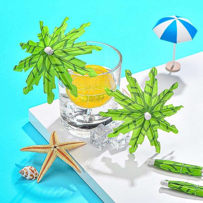 60 Pieces Green Tropical Coconut Palm Tree Paper Umbrellas Picks
