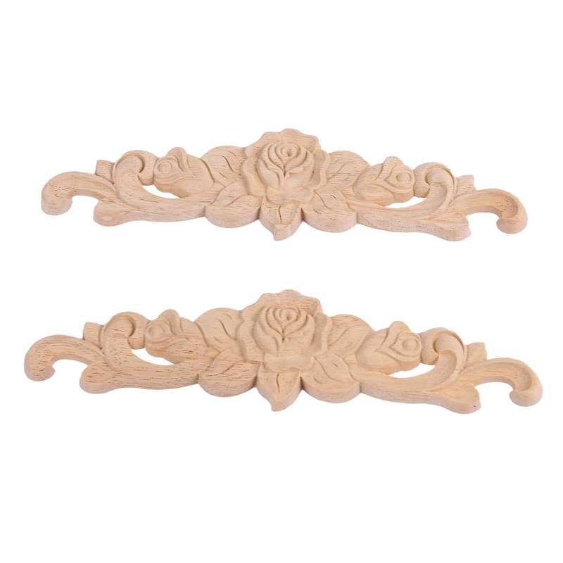 4pcs 20*5cm Rubber Wood Carved Long Onlay Applique