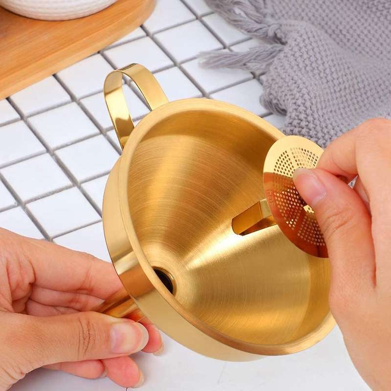 Stainless Steel Funnel with Detachable Filter for Canning -gold