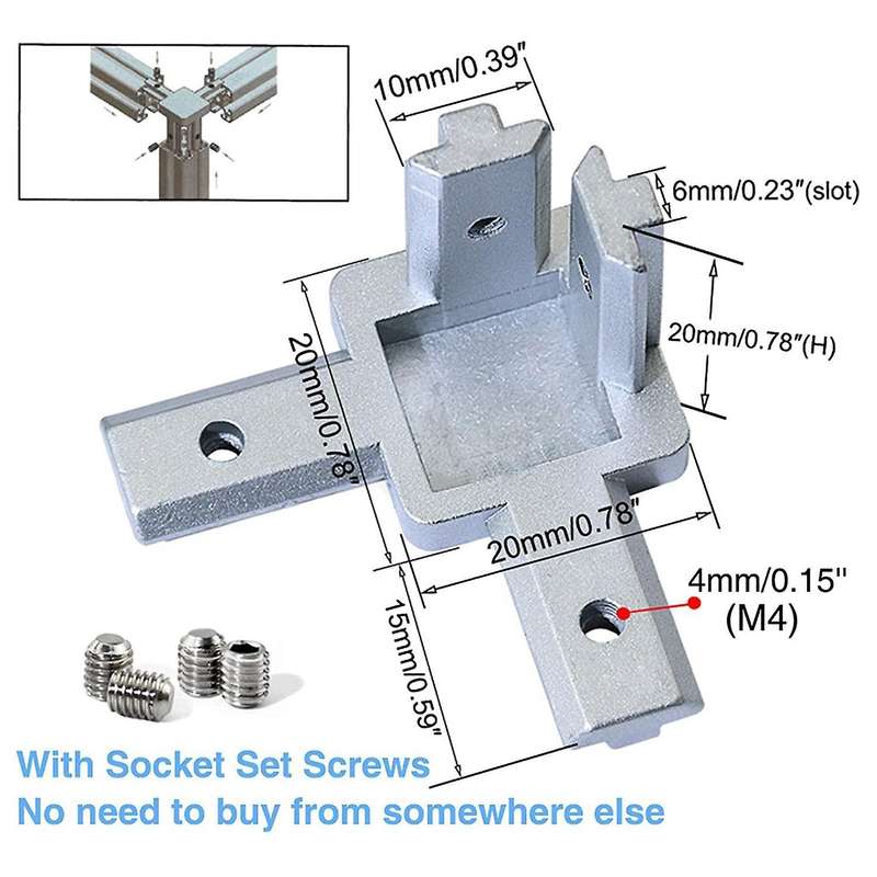 4pc 2020 Series 3 Way End Bracket for European Standard 6mm T Slot