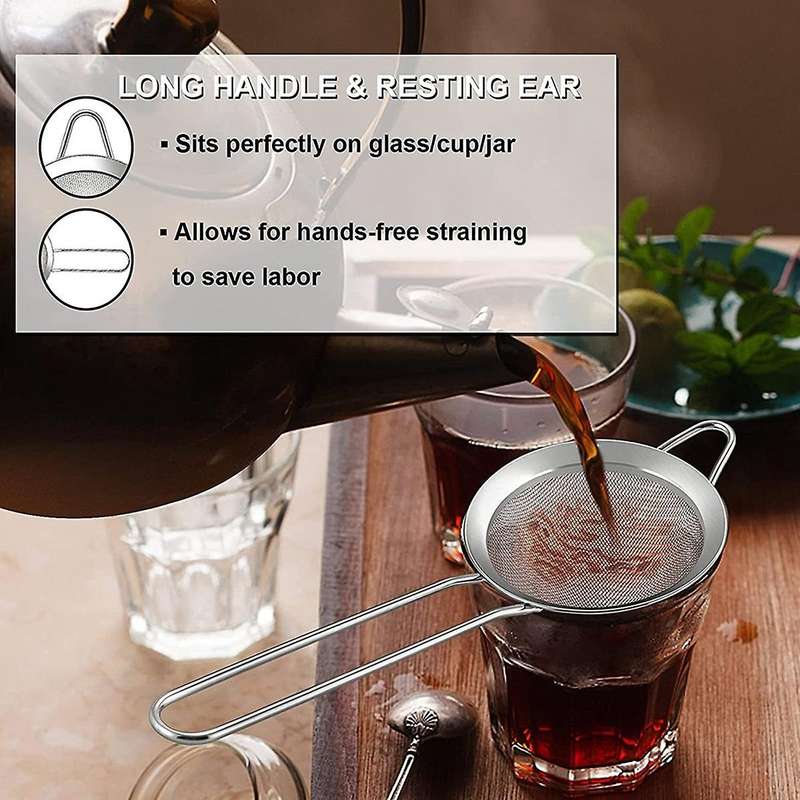 2-piece Stainless Steel Tea Strainer Small Cone-shaped Silver