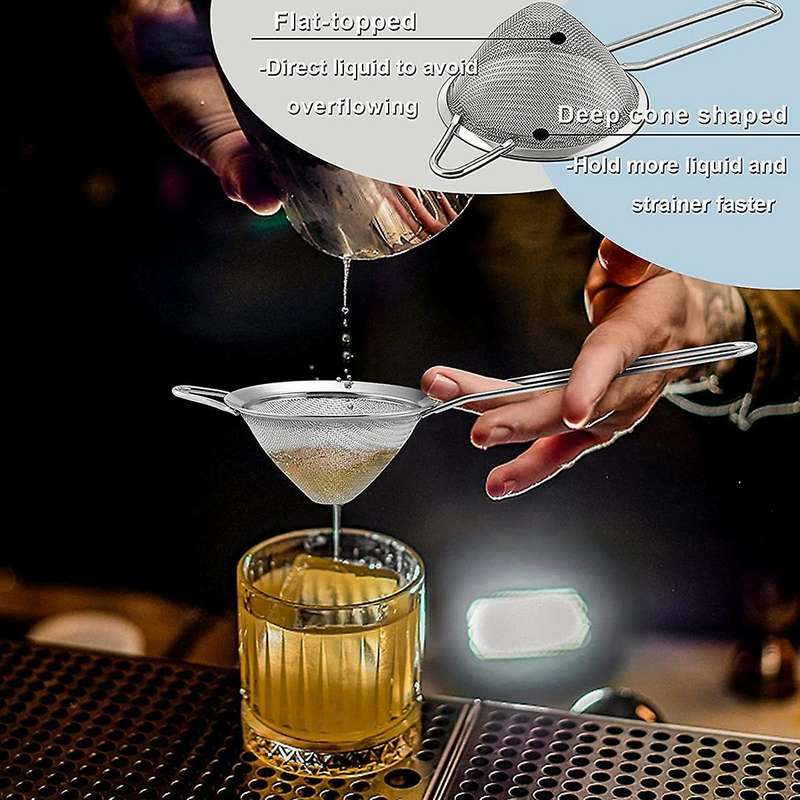 2-piece Stainless Steel Tea Strainer Small Cone-shaped Silver