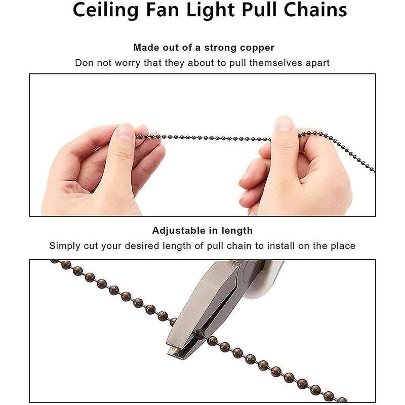 4pcs Ceiling Fan Pulls, Fan Pull Chain Set with Connector,red Copper