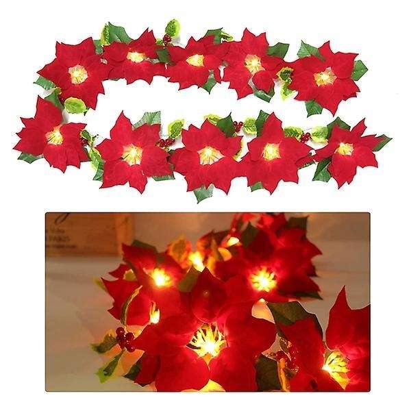 Led Poinsettia Garland String Light Christmas Decoration for Party