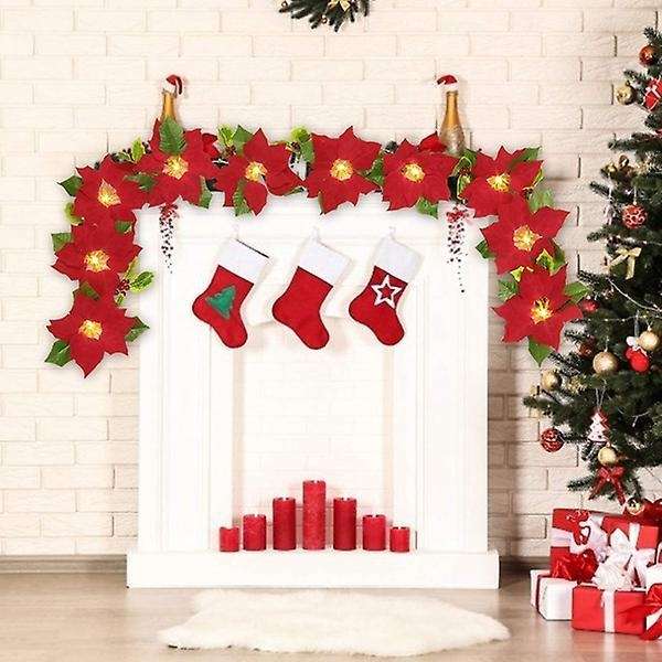 Led Poinsettia Garland String Light Christmas Decoration for Party