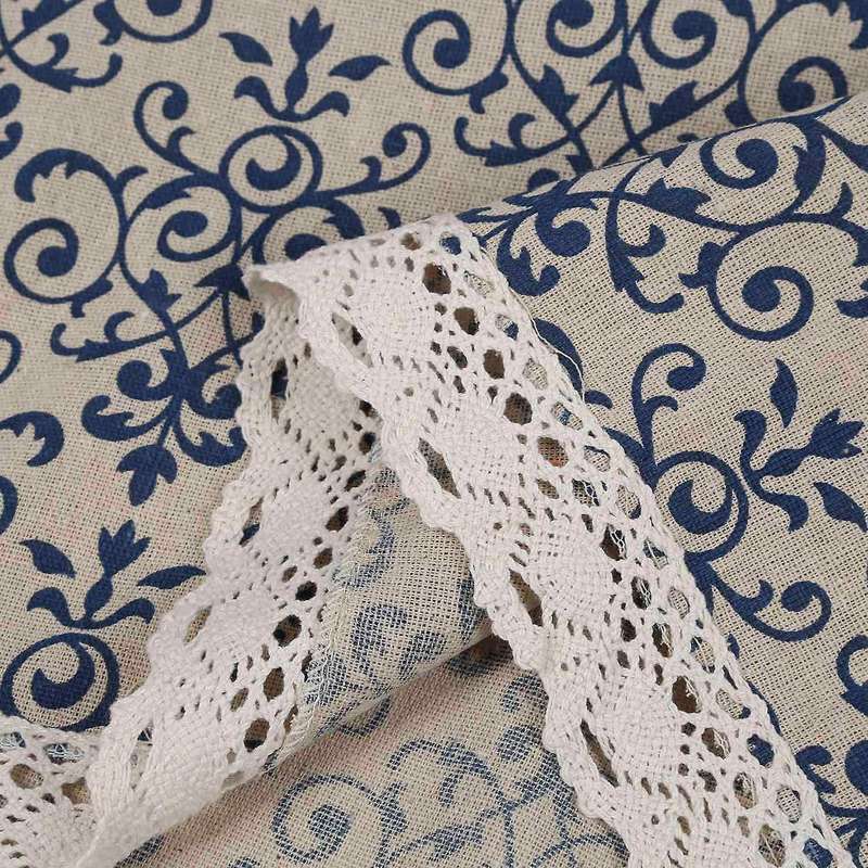 Retro Blue and White Table Cloth with Lace Cotton & Linen, 60*60cm