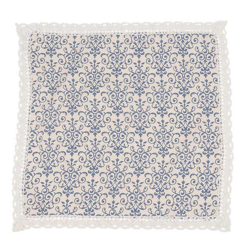 Retro Blue and White Table Cloth with Lace Cotton & Linen, 60*60cm
