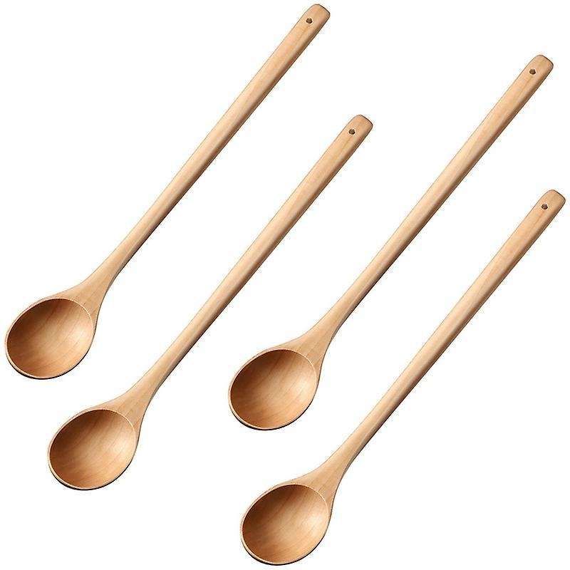 A Set Of 4 Long Mixing Spoons for Cooking, for Children's, Wooden
