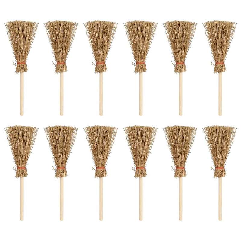Pack Of 12 Mini Broom Red String Straw Broom Halloween Party Ornament