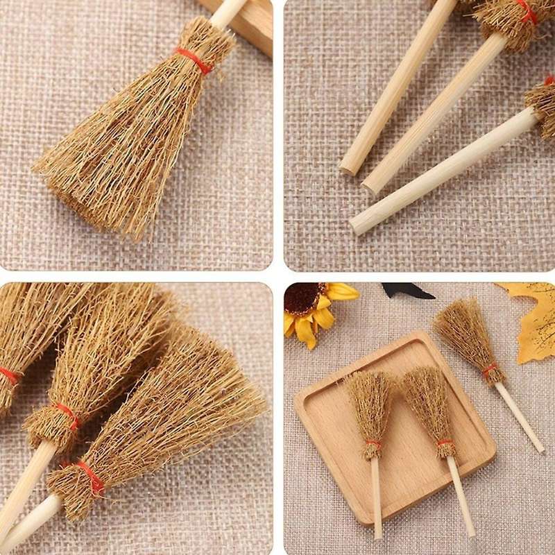 Pack Of 12 Mini Broom Red String Straw Broom Halloween Party Ornament