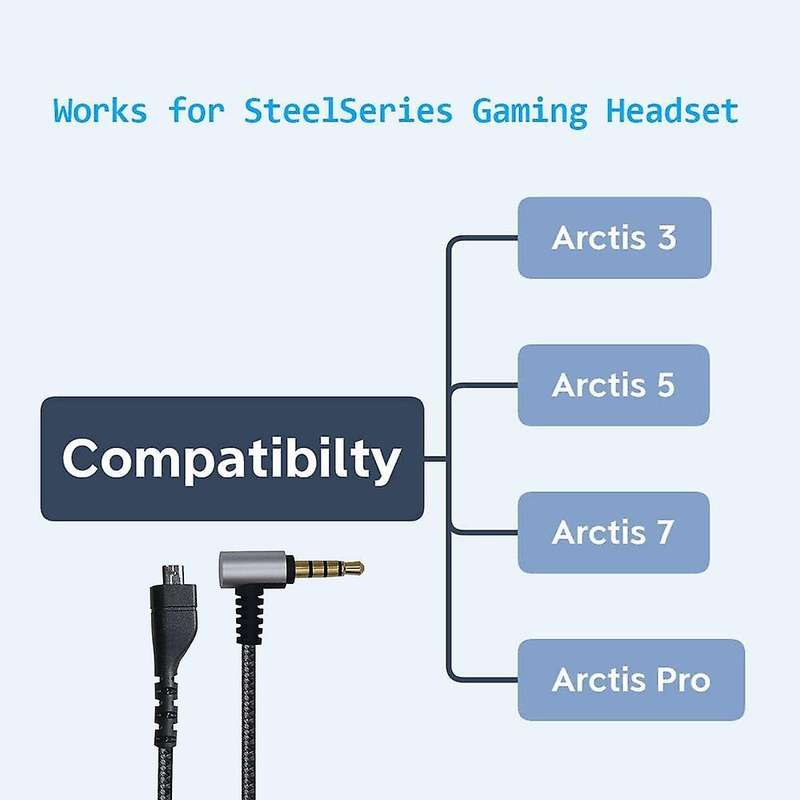 Flexible Stereo Gaming Headset Cord for Steelseries Arctis 3/5/7 Pro