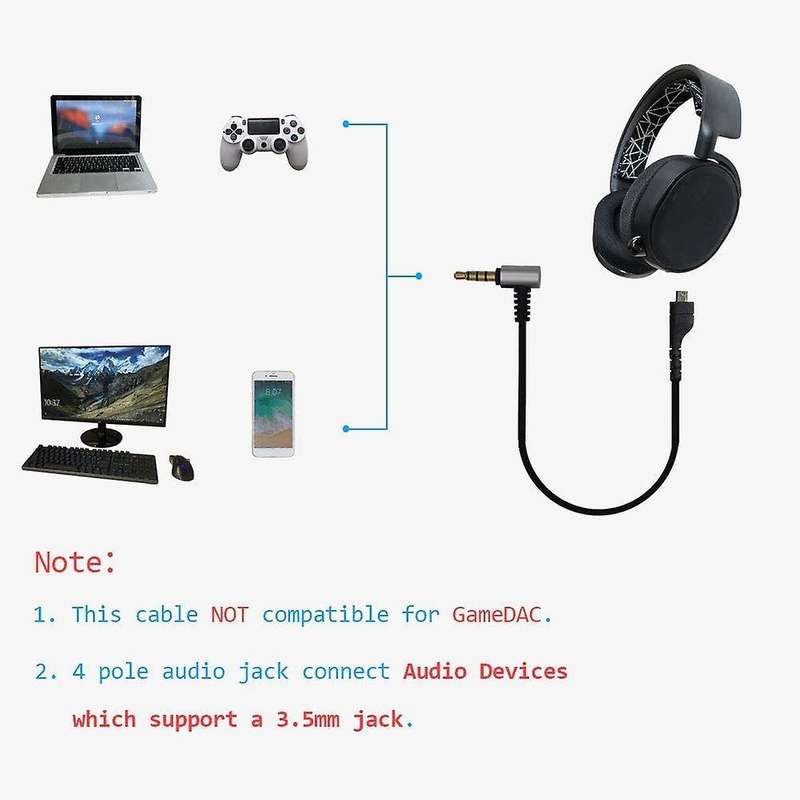 Flexible Stereo Gaming Headset Cord for Steelseries Arctis 3/5/7 Pro