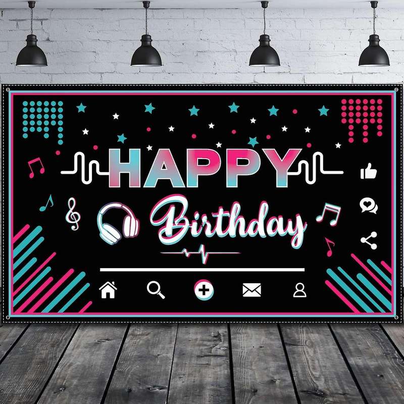 Happy Birthday Backdrop Banner Music Theme Birthday Party Decorations