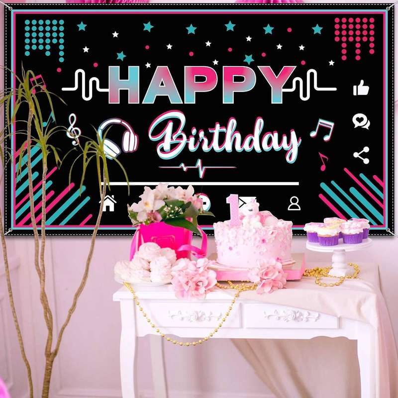 Happy Birthday Backdrop Banner Music Theme Birthday Party Decorations