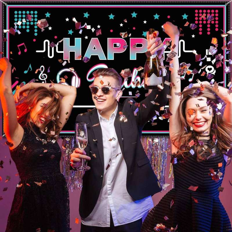 Happy Birthday Backdrop Banner Music Theme Birthday Party Decorations