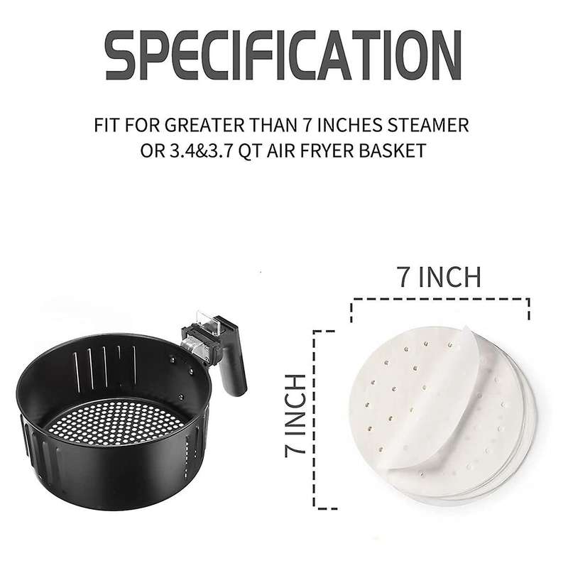 200 Piece Air Fryer Parchment Paper 7 Inch Air Fryer Liner Steam Pad
