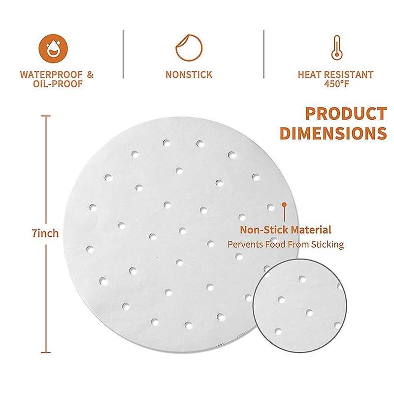 200 Piece Air Fryer Parchment Paper 7 Inch Air Fryer Liner Steam Pad