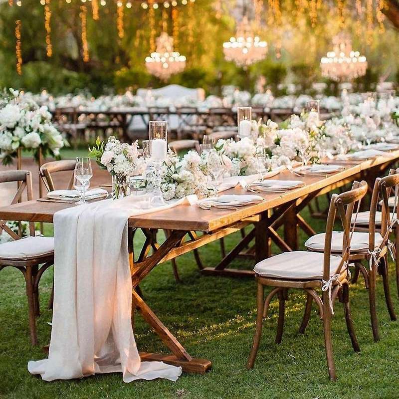 Table Runner 27x118 Inches Wedding Table Decorations Beige-white