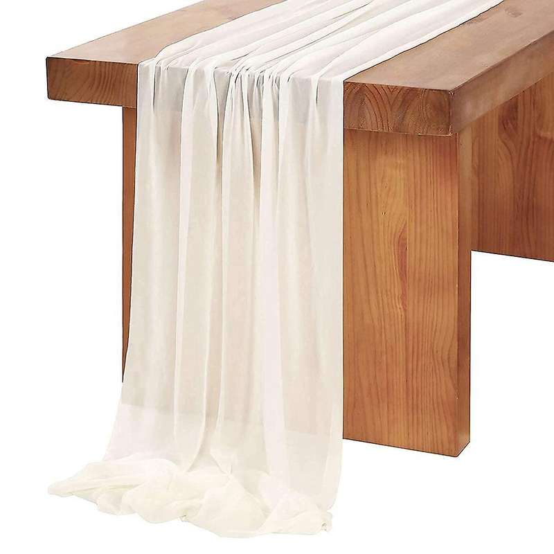 Table Runner 27x118 Inches Wedding Table Decorations Beige-white