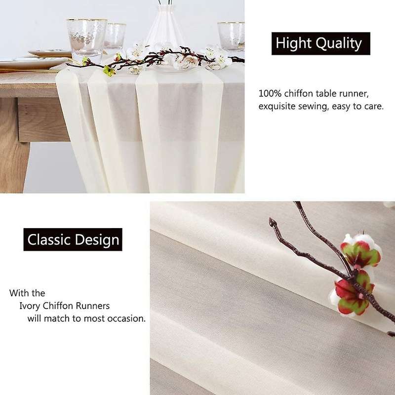 Table Runner 27x118 Inches Wedding Table Decorations Beige-white