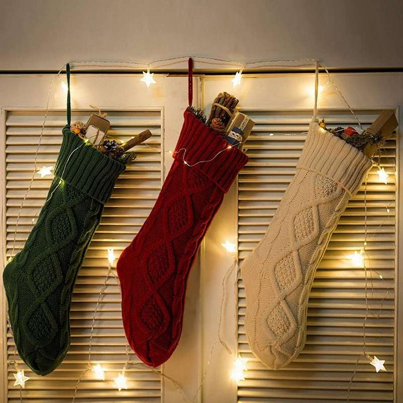 Christmas Stocking Knitted Wool Home Decoration,white