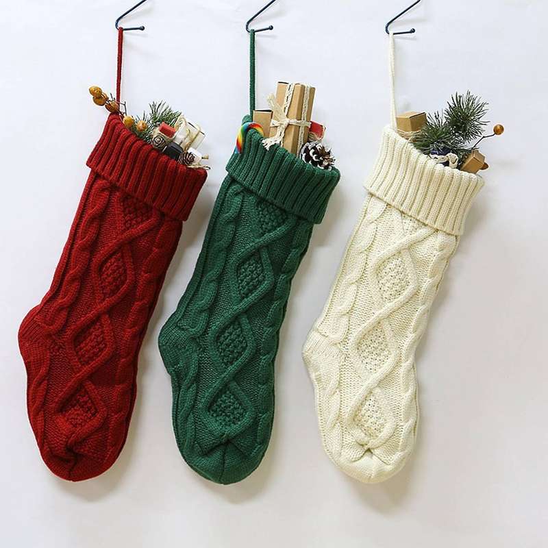 Christmas Stocking Knitted Wool Home Decoration,white