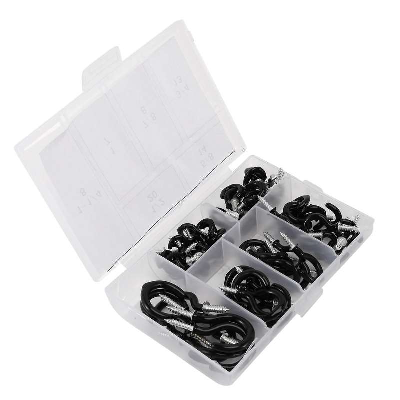 70 Pcs Black Cup Screw Hooks,6 Size for Hanging Plants, Mugs
