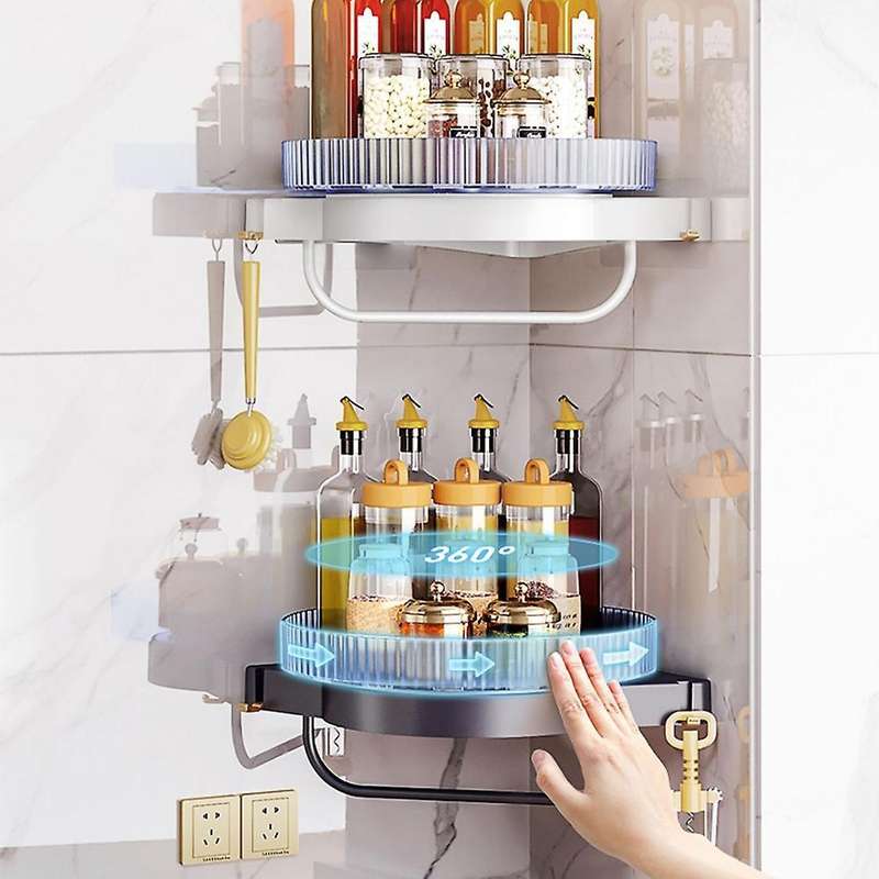 Rotating Kitchen Organizer Corner Shelf Racks Spice Racks White