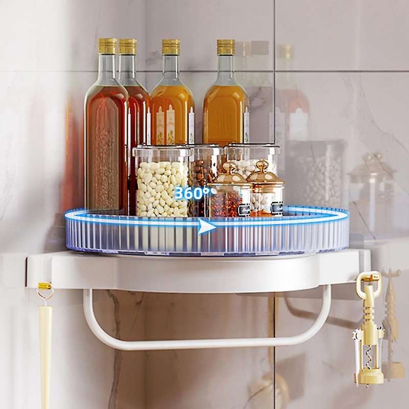 Rotating Kitchen Organizer Corner Shelf Racks Spice Racks White