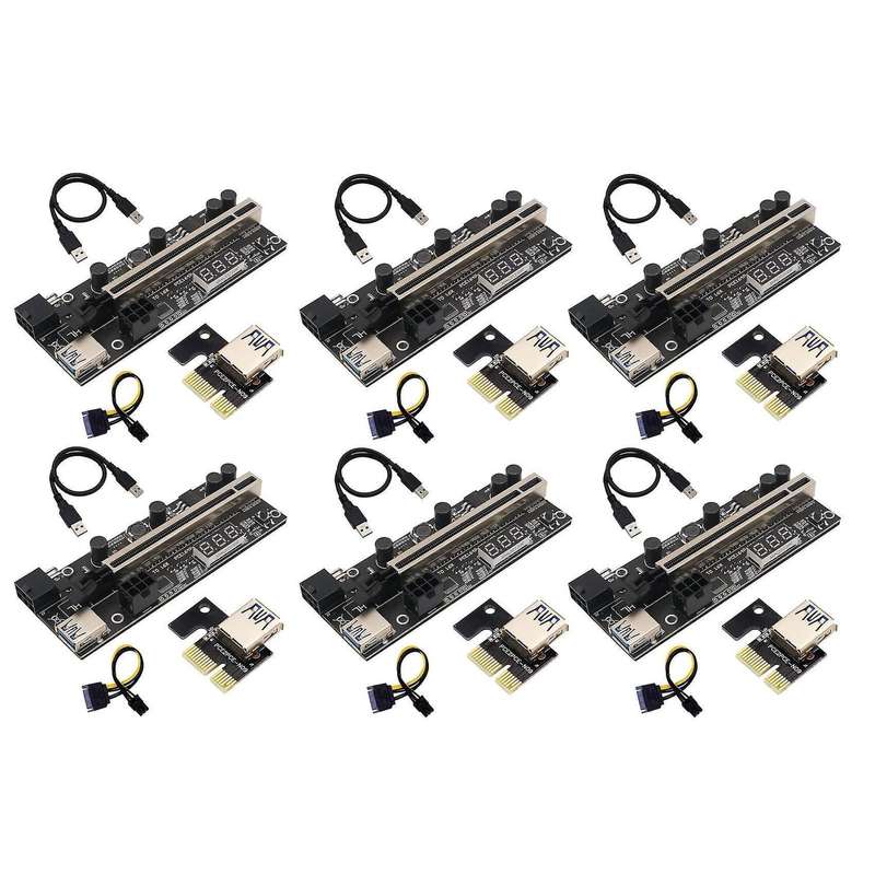 6 Set Pcie Riser 1x to 16x Graphic Extension with Temperature Sensor