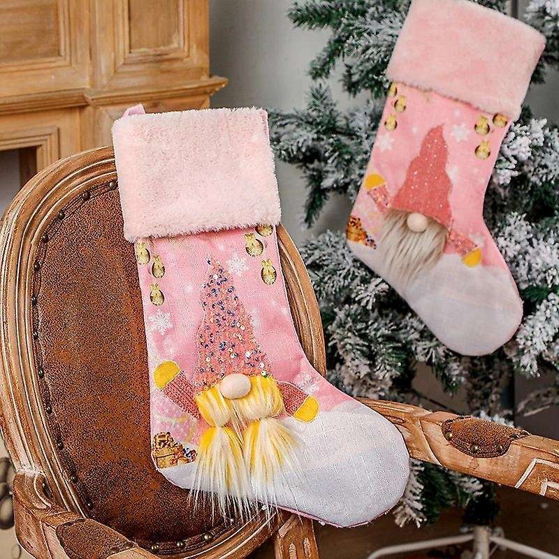 Christmas Decor Christmas Stocking Pink with Led Lights Glowing-2