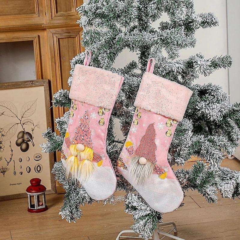 Christmas Decor Christmas Stocking Pink with Led Lights Glowing-2