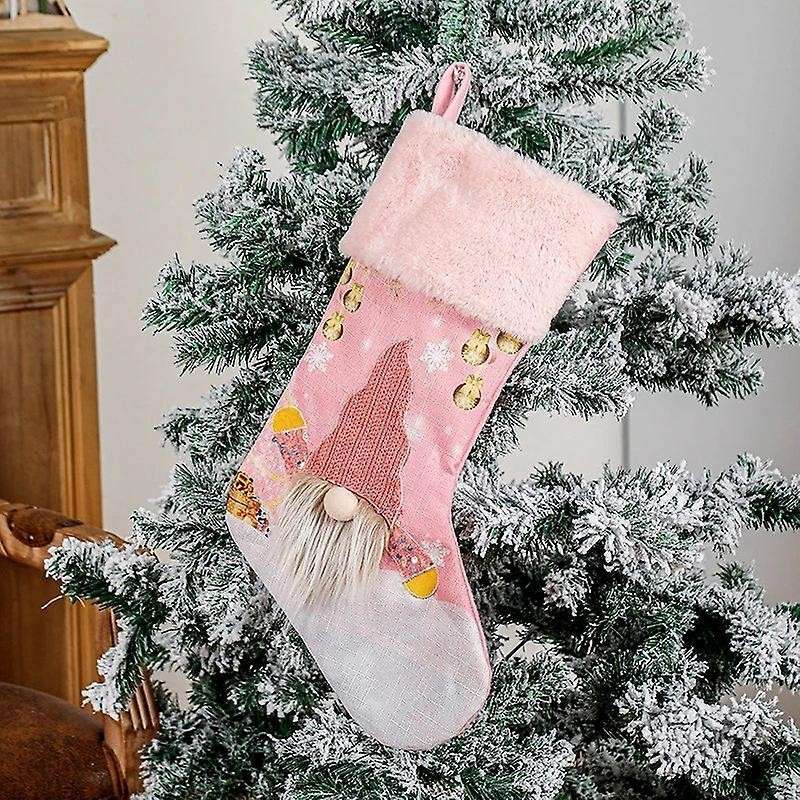 Christmas Decor Christmas Stocking Pink with Led Lights Glowing-2
