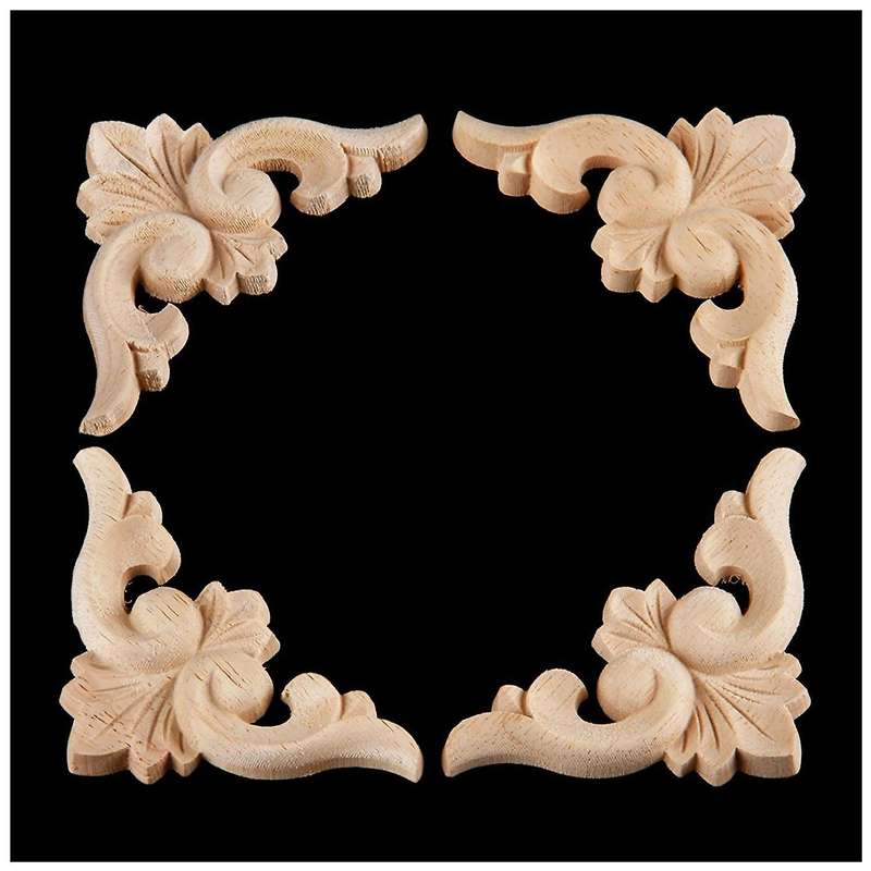 4pcs 6*6cm Wood Carved Corner Onlay Applique Furniture Decor