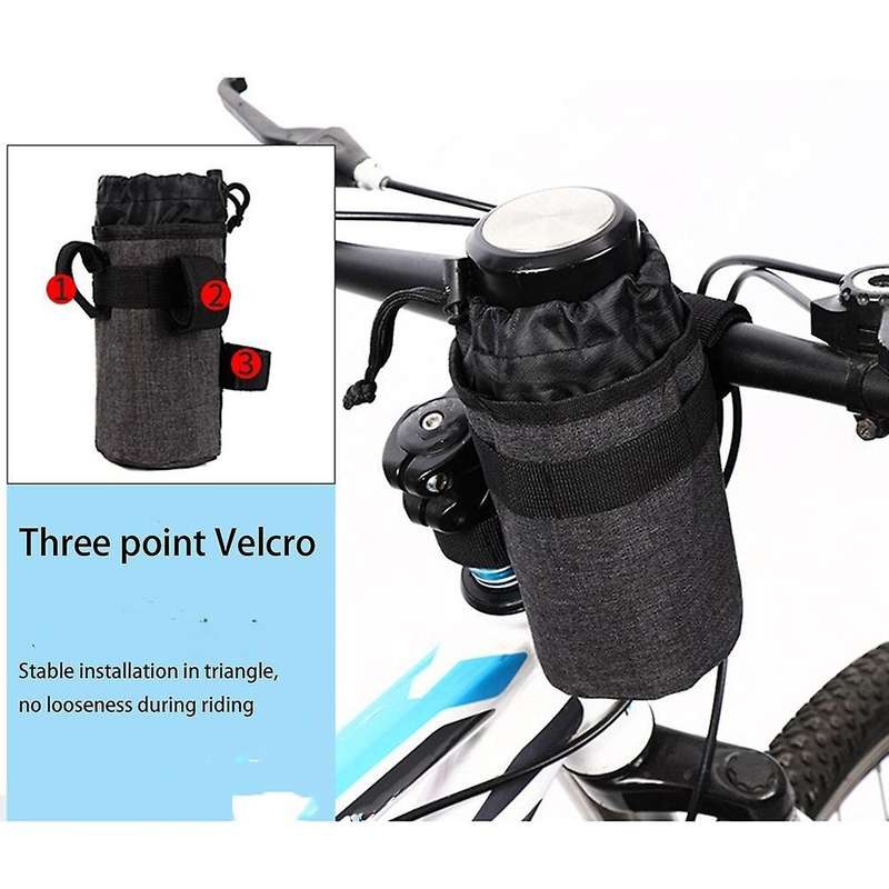 Portable Bicycle Water Bottle Container Drawstring Kettle Bag,gray