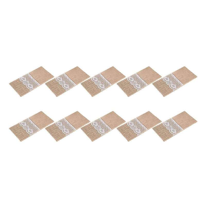 10 Pieces Of Jute Cloth Lace Tableware Bag, Wedding Party Decoration