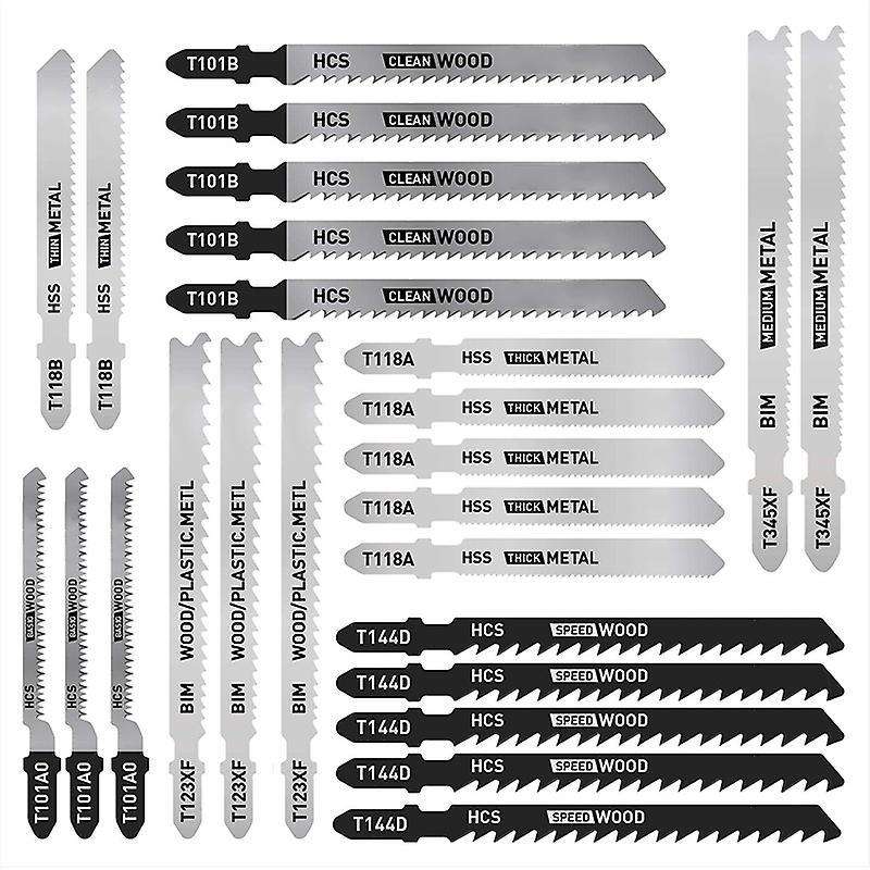 25 Pcs T Shank Jig Saw Blade Set, T-shank Blades for Wood