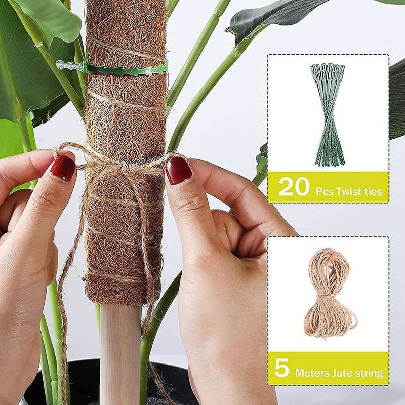 2-pack 12inch Moss Poles with 20pcs Adjustable Ties & 17ft Jute