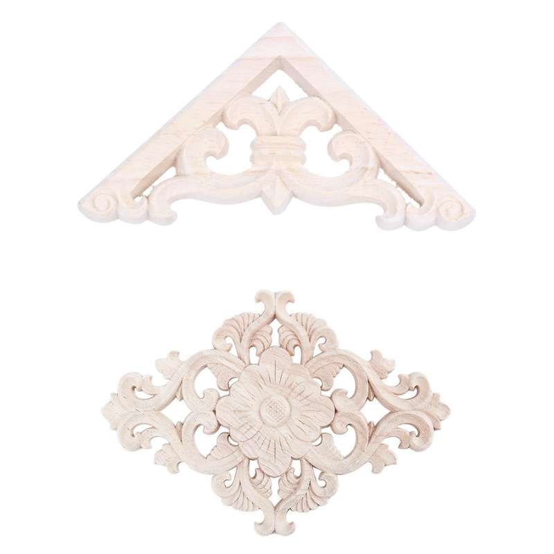 8x8cm Wood Carved Corner Onlay Applique Furniture Craft Unpainted